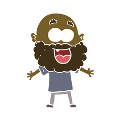 flat color style cartoon crazy happy man with beard