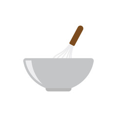 Bowl with whisk for shaking eggs, vector illustration.