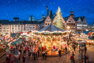 Weihnachtsmarkt auf dem Frankfurter Römer, Frankfurt am Main, Hessen, Deutschland - obrazy, fototapety, plakaty
