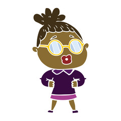 flat color style cartoon woman wearing spectacles