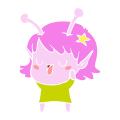 happy alien girl flat color style cartoon laughing