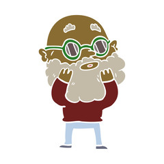 Obraz na płótnie Canvas flat color style cartoon curious man with beard and sunglasses