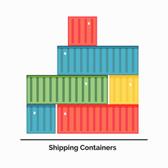 Flat vector illustration of storage shipping containers staying on each other. Warehouse elements isolated on white background.
