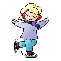 cartoon doodle girl ice skating