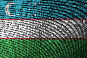 Uzbekistan flag  is depicted on the screen with the program code. The concept of modern technology...