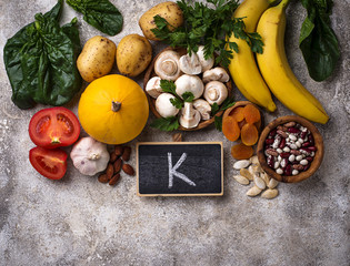 Products containing potassium. Healthy food concept