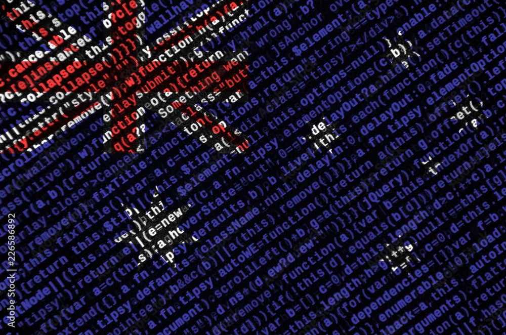 Poster australia flag is depicted on the screen with the program code. the concept of modern technology and