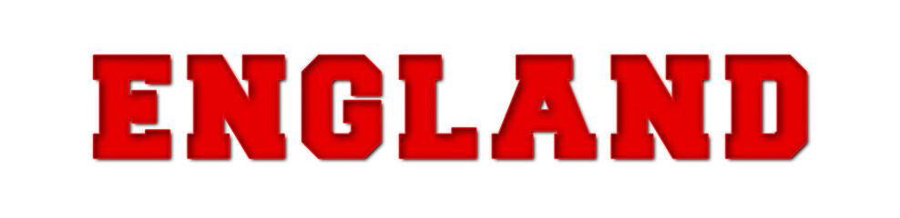 England - red text written on white background
