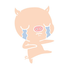 flat color style cartoon pig crying