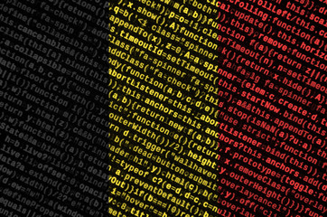 Belgium flag  is depicted on the screen with the program code. The concept of modern technology and...