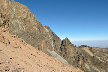 Volcanic rock formations at Mount Kenya, Kenya