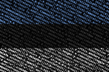 Estonia flag  is depicted on the screen with the program code. The concept of modern technology and...