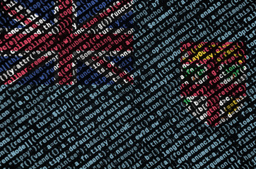Fiji flag  is depicted on the screen with the program code. The concept of modern technology and site development