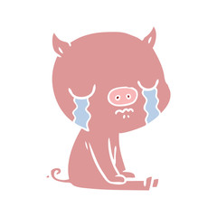 flat color style cartoon pig crying