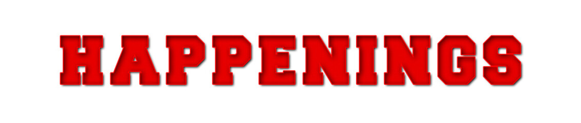 Happenings - red text written on white background