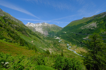 Fototapeta premium Summer landscape of Switzerland mountain nature, view to Furkapass