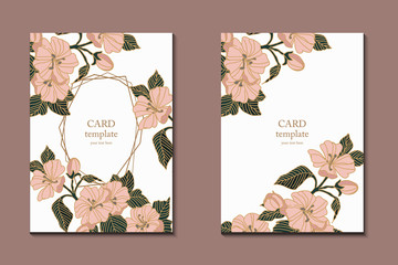Set of flyers, brochures, templates design. Cards with floral patterns