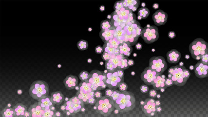 Blue Vector Realistic Blue Petals Falling on Transparent Background.  Spring Romantic Flowers Illustration. Flying Petals. Sakura Spa Design. Blossom Confetti. Design Elements for Wedding Decoration.