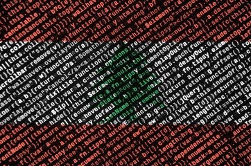 Lebanon flag  is depicted on the screen with the program code. The concept of modern technology and...