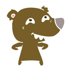 flat color style cartoon bear showing teeth