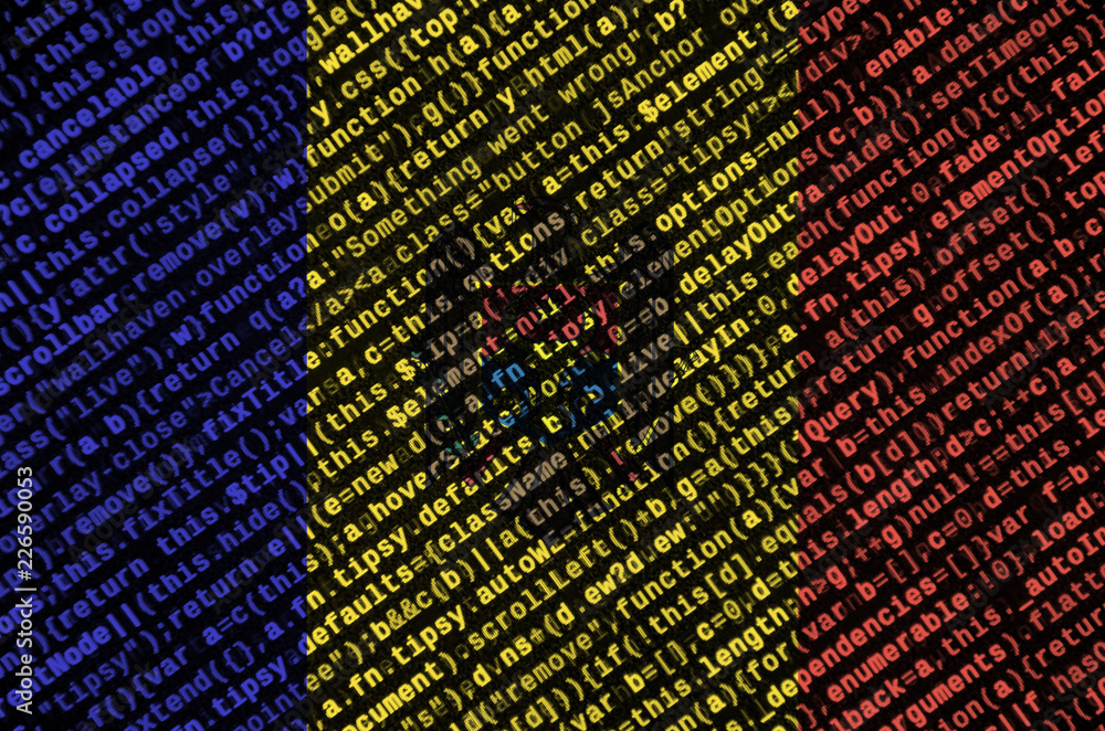 Poster moldova flag is depicted on the screen with the program code. the concept of modern technology and s