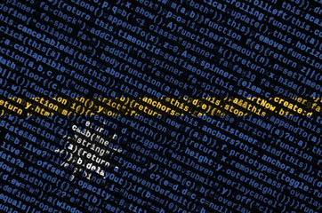 Nauru flag  is depicted on the screen with the program code. The concept of modern technology and...