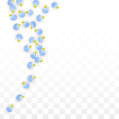 Vector Realistic Blue Petals Falling on Transparent Background.  Spring Romantic Flowers Illustration. Flying Petals. Sakura Spa Design. Blossom Confetti.