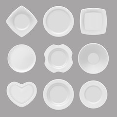 Vector dishware. Realistic pictures of various plates. Illustration of collection plate, dishware empty
