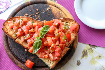 bruschetta in a shape of heart on a food table