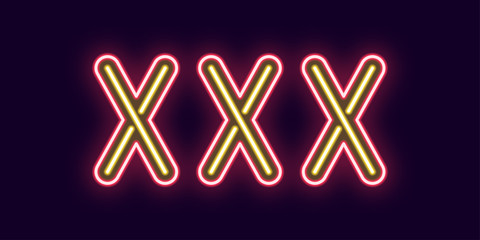 Neon inscription of XXX. Vector illustration