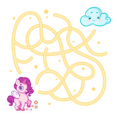 Help cute unicorn cub find the right path to cloud. Labyrinth. Maze game for kids. 