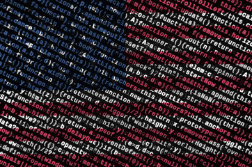 United States of America flag  is depicted on the screen with the program code. The concept of...