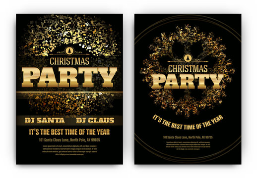 Christmas Party Poster Template with Shining Lights - Black and Gold