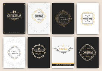 Christmas Design Set - Trendy Holiday Themed Collection ideal for gift tags or print in black white and gold