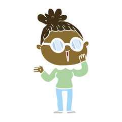 flat color style cartoon surprised woman wearing spectacles
