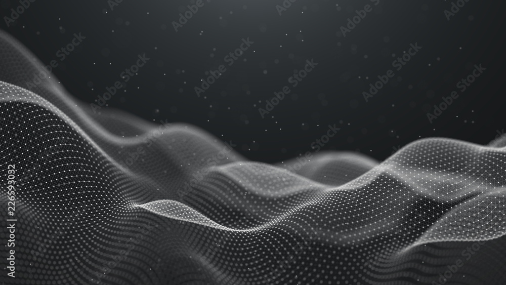Poster Data technology background. Abstract background. Connecting dots and lines on dark background. 3D rendering. 4k.