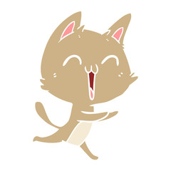 happy flat color style cartoon cat meowing