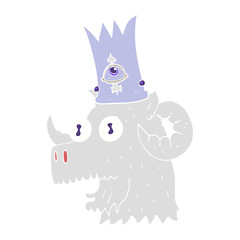 flat color illustration of a cartoon ram head with magical crown