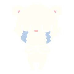 crying polar bear flat color style cartoon