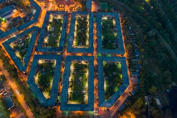 Aerial drone view on Nikiszowiec coal miners' settlement and district in Katowice - obrazy, fototapety, plakaty