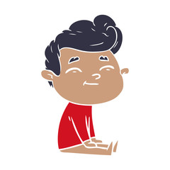 happy flat color style cartoon man sitting