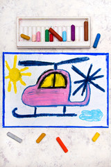 Colorful hand drawing: Cute pink helicopter