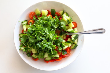 a mixed vegetable salad from top view