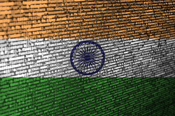 India flag  is depicted on the screen with the program code. The concept of modern technology and...