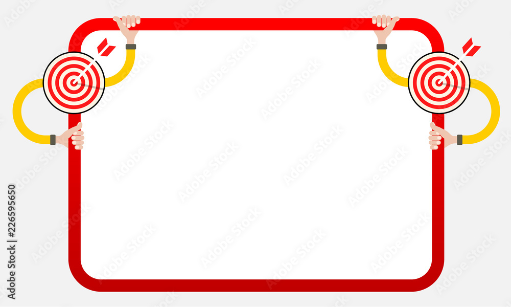 Poster red text box for your text. hands holding two targets.