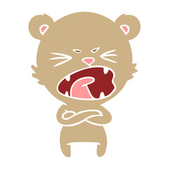 angry flat color style cartoon bear shouting