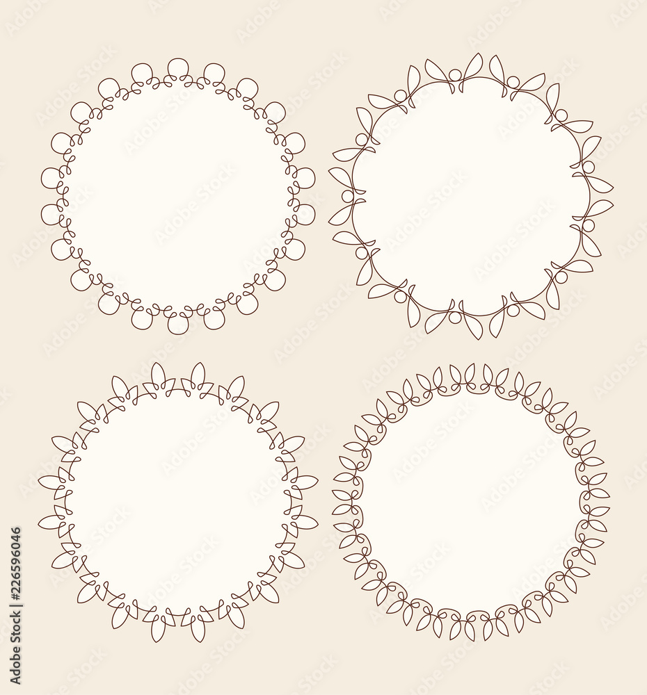 Poster set of 4 very simple round frames with fully editable stroke width
