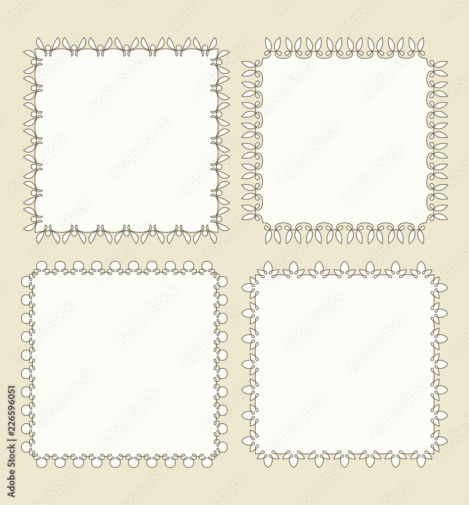 Poster set of 4 very simple square frames with fully editable stroke width