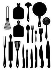 Big set of silhouettes of kitchenware. Kitchen vector icons. Illustration for your design.