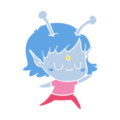 flat color style cartoon alien girl